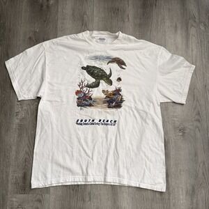 Vintage South Beach Sea Turtle Shirt Mens XL White Hanes Ocean Graphic 90s Tee